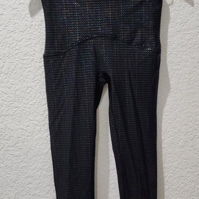 Spanx Metallic Irridescent Dot Print Active 7/8 Leggings 50208R Black Medium